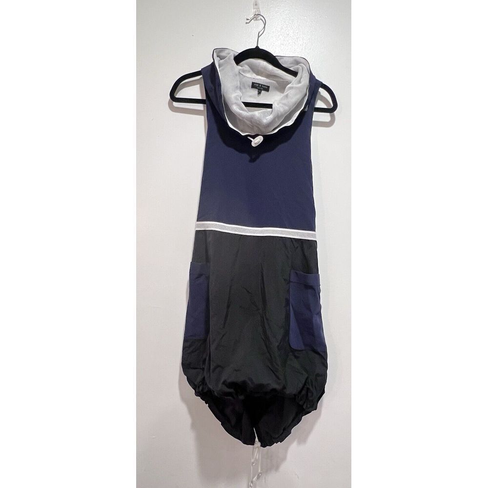 RAG & BONE Cowl Neck Nylon Mesh Open Back Dress Navy, Black & White Small RARE
